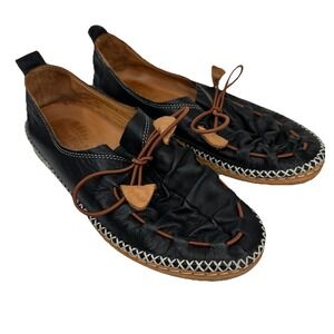 Spring Step Berna Elastic Tie Black Leather Loafers Comfort Shoes Women 37 6.5-7